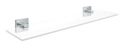 Grohe Start Cube Glass Shelf with Chrome Holders (Glass and Metal, Wall Mounted, Concealed Fastening, Including Screws and Dowels), Size 530 mm,