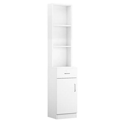 WALNUT Vertical Bathroom Cabinet 5 Compartment 1 Drawer 1 Door MDF Barber Cabinet White