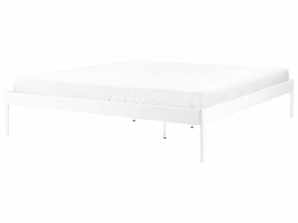Modern Minimalist EU Super King Size Bed Frame Metal Plywood Slats White Vaurs