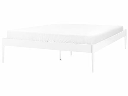Modern Minimalist EU Double Size Bed Frame Metal Plywood Slats White Vaurs