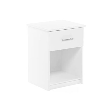 Furinno Nightstand with Handle with One Drawer, Engineered Wood, Solid White, 1-Pack