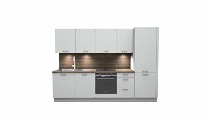 KÜTCHENHAUS Fully rigid German kitchen, complete with worktops, appliances and, suitable for a straight single wall space (Light Scheme, 600x2975