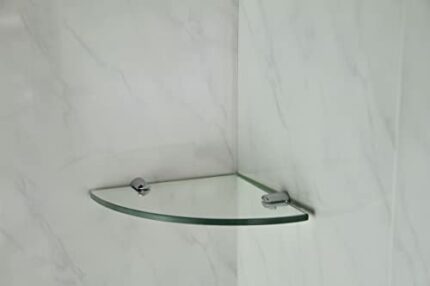 Corner Glass 6mm Thick Shelf With Two Chrome Finish Brackets 200mm x 200mm Toughened Safety