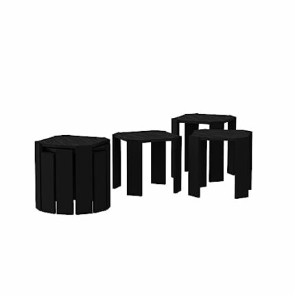 DECOROTIKA - Lori 3-pieces Nesting Coffee Table End Table Cokctail Table for Living Room (Black Marble Effect and Black)