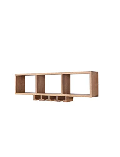 PIBM Shelf Wall-Mounted Wine Rack and Glass Holder, Oak Wine Storage Rack, Vintage Home and Kitchen Bar Decoration Accessories, Shelf and Inverte