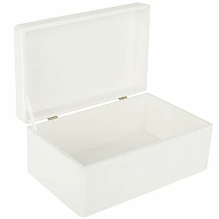 Creative Deco Large White Wooden Storage Box | 30 x 20 x 14 cm (+/-1 cm) | with Hinged Lid | Gift Box for Tool Dog Toy Shoes Clothes Kitchen Stor