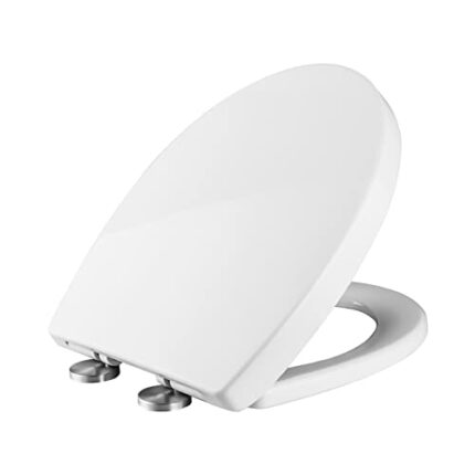 Ibergrif Soft Close Toilet Seat White, O Shape Quick Release Toilet Seat with Adjustable Hinges, Top Fixing M41002