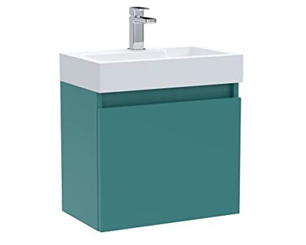 nuie Modern Cloakroom Bathroom Slimline 1 Soft Close Door Vanity Unit and Polymarble Basin, Manufactured Wood, Matt Aurora Teal, 520mm