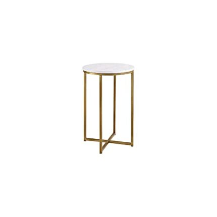 Eden Bridge Designs 40cm Round Modern Elegant Side Table/ Coffee Table, Accent Sofa Table for Living Room Bedroom, Metal, , Metal, Marble/Gold, 4