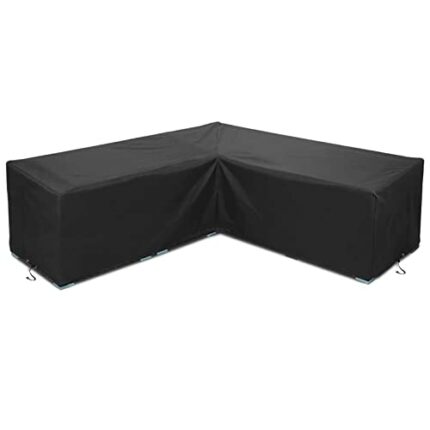 WISCLASS Patio Furniture Cover, V-Shape Garden Furniture Covers Waterproof, 420D Heavy Duty Oxford Fabric Outdoor Rattan Corner Sofa Cover with W