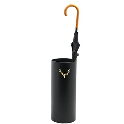 OUSIKA Umbrella Stands,PVC Umbrella Rack with Elk Decoration, Modenr Round Plastic Umbrella Bucket, for Walking Sticks, Canes or Ski Poles/Black