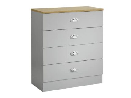 House and Homestyle Lilsbury 4 Drawer Bedroom Chest of Drawers in Grey and Oak with Chrome Cup Handles – 70 x 60 x 30cm