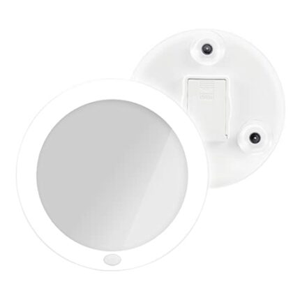 EMKE Magnifying Vanity Mirror with LED Light - 5X Portable Illuminated Travel Makeup Mirror, Bathroom Shaving Mirror with Natural Daylight, Butto