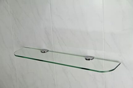 BSM Marketing Glass shelf with curved corners 3 sizes 300mm 400mm 500mm and 3 colours Clear White Black Bathroom Kitchen Bedroom (400mm x 100mm,