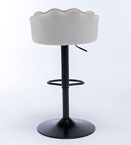 Leather White Counter Height Barstools Set of 2 Upholstered Adjustable Swivel Bar Stools Kitchen Island Chairs Black Metal Footrest and Base for