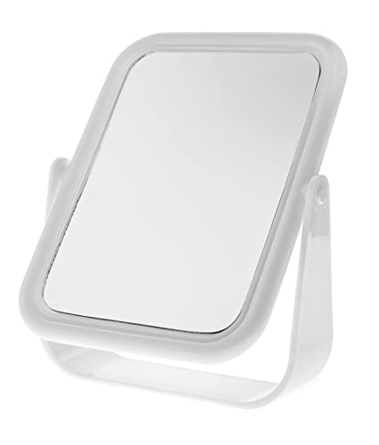 Blue Canyon - 18cm Free Standing Square Mirror - White Colour - Perfect for Shaving and Applying Makeup - One Side with 2x Magnification - Double