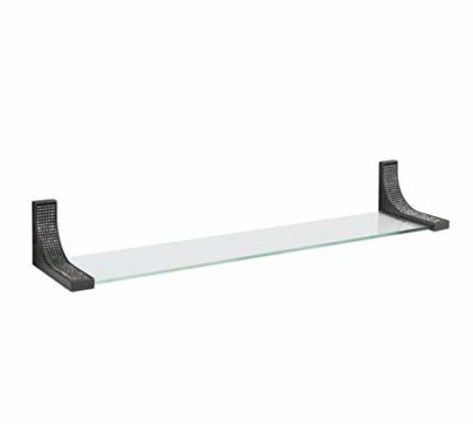 House & Homestyle Glimmer Bathroom Shelf, Single Wall Mounted Glass and Brushed Metal Storage Shelf with Sparkling Faux Crystal Gems – Matte Blac