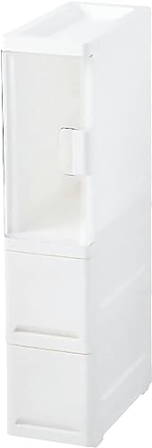 OPSREY Bathroom Little Cabinet, with Drawers and Clear Storage Doors with Wheels Narrow Storage Drawer Cart Narrow Slim Floor Cabinet Side Organi