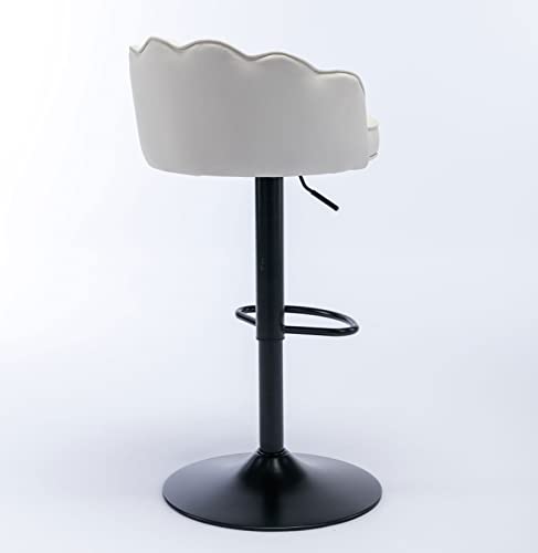 Leather White Counter Height Barstools Set of 2 Upholstered Adjustable Swivel Bar Stools Kitchen Island Chairs Black Metal Footrest and Base for