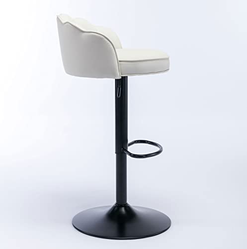 Leather White Counter Height Barstools Set of 2 Upholstered Adjustable Swivel Bar Stools Kitchen Island Chairs Black Metal Footrest and Base for