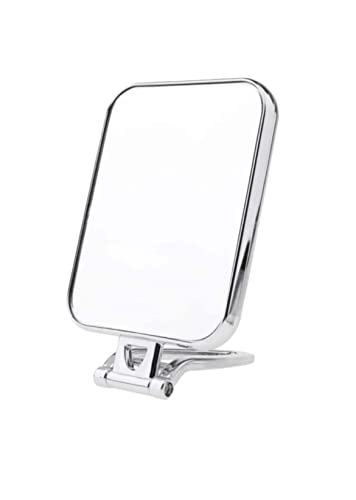 UK HOME BARGAINS Double Sided Makeup Mirror Free Standing Cosmetic Mirror Rectangular Fold Mirror 2 in 1 Flip Out Mirror 2x magnification (Silver