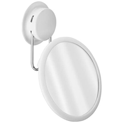 Hahhhha Makeup Mirror Suction Cup, Wall Mounted Bathroom Shaving Mirror with 360 Degree Adjustable Swivel Gooseneck, Round Vanity Beauty Mirror(W