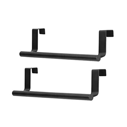 2pcs Towel Rack Black Hangable Towel Holders Punch Free Nail Free Cabinet Door Towel Rack 430 Stainless Steel Over The Door Towel Bar for Home Ho