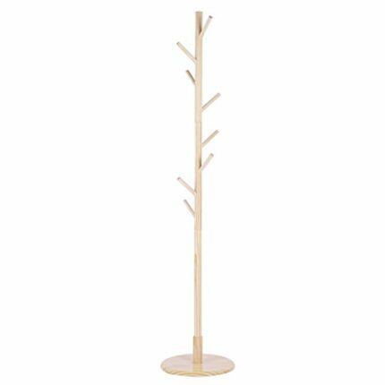 Disc Type Assembled Tool-free Wooden Coat Hat Stand Tree Jacket Cloth Vertical Hanger Rack Storage Rack Eight Hooks(Natural)