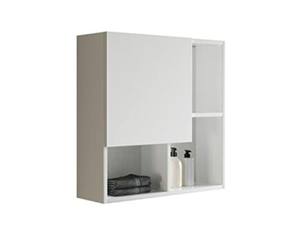 Mama Store Wall cabinet Furniture with Asymmetrical Door GLOSSY WHITE LACQUERED, Oak Wood, L.71 x P.22 x H71 CM