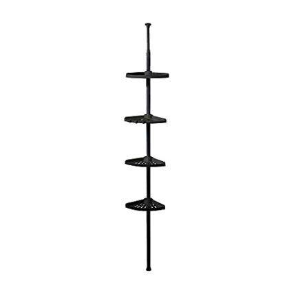 Compactor Adjustable Corner-Shelf for Shower, Extendable Pressure Mounting, Anti-Rust Steel and ABS Plastic, 20 x 20 x H.165 - 275 cm, Black, RAN