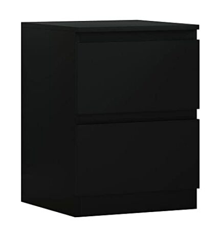 FWStyle- 2 Drawers Bedside Cabinet-Small Chest of Drawers Black Matt (W 40cm x H 55cm x D 40cm), Scandinavian Style Side Cabinets for Living Room