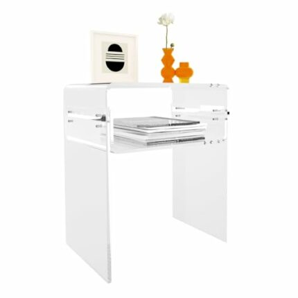 Nalwort Clear Acrylic End Table, 2-Tier Bedside nightstand for Bedroom, 11.8" D x 15.7" W x 17.7" H