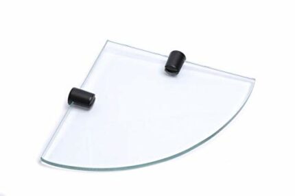 BSM Marketing 150mm 6" approx 6mm thickness Toughened Glass Corner Shelf for Bathroom Bedroom Office with Matt Black Shelf Supports (1)