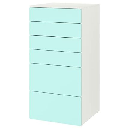 Ikea PLATSA/SMÅSTAD chest of 6 drawers, 60x57x123 cm, white/pale turquoise