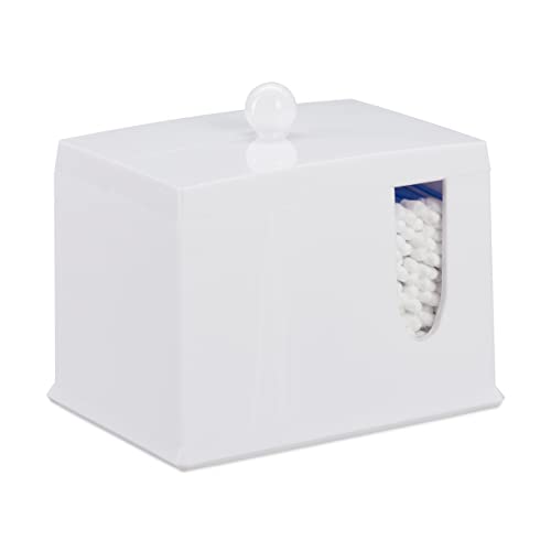 Relaxdays Cotton Swab Storage Box, Acrylic Lidded Organiser, Stick Bathroom Dispenser, Various Sizes, White/Brown