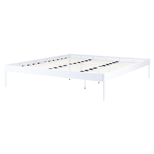 Modern Minimalist EU Super King Size Bed Frame Metal Plywood Slats White Vaurs