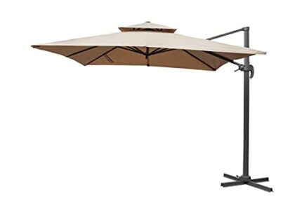 SHATCHI 3m Khaki Square Parasol With Cross Base and 77mm Aluminium Pole Sun Shade Garden Outdoor Beach Patio Canopy Shelter Umbrella Cantilever