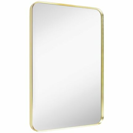 Minuover Wall Mount Mirror for Bathroom, Brushed Gold Metal Framed Rounded Corner Rectangular Vanity Mirror (20" x 30", Gold)