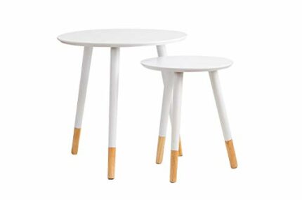 ASPECT Dina Set of 2 Nesting, Occasional Table (White), wood, L:48 Diameter x48(H) cm./S:33 Diameter x40(H) cm