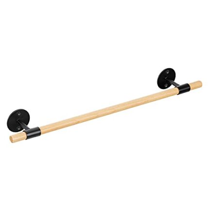 Navaris Wall Mounted Towel Rail - Screw-On Wooden Bamboo Single Shower Towel Holder Bar for Bathroom or Kitchen Tea Towels - 43.5cm Long