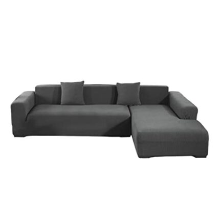 L Shape Sofa Cover Stretchable Sectional Sofa Cover L-Shaped Waffle Lounge Couch Cover Anti-Slip Sofa Cover 190-230cm Light Grey
