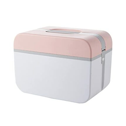 Jiakalamo Medicine Storage Box with Buckle Lock,Family Medicine Cabinet,Double Layer First Aid Box for Home Outdoor(Pink,size:23.5x13.5x15cm)