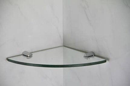 BSM Marketing Clear 150mm (6" Approx) 6mm Thickness Toughened Glass Corner Shelves for Bathroom Bedroom Kitchen Office with Chrome Finish Shelf S