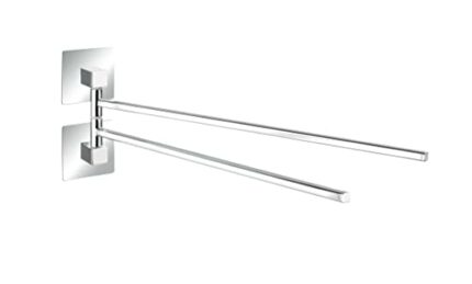 WENKO Turbo-Loc® Quadro Stainless Steel Towel Rail with 2 Arms - No Drilling Required, Rustproof Stainless Steel, 6.5 x 14.5 x 40 cm, Chrome