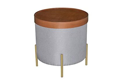 ASPECT Valentine Round Ottoman With Tray Top (Light Grey Linen)