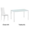 WALNUT (120 x 70 x 75) cm 5 Piece Dining Table Set GlassTable and 4 Leather Chair for Kitchen Dining White