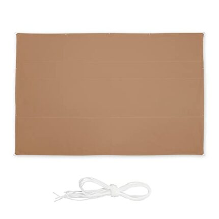 Relaxdays Shade sail, Rectangular, Water-Repellent, UV Protection, Canopy, Awning, Terrace, 7 x 5 m, in Sandy, Coffee Brown