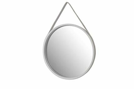 ASPECT M31W Leather Strap Wooden Wall Round Hanging Decorative Vanity Mirror (White, 50 Dia cm)