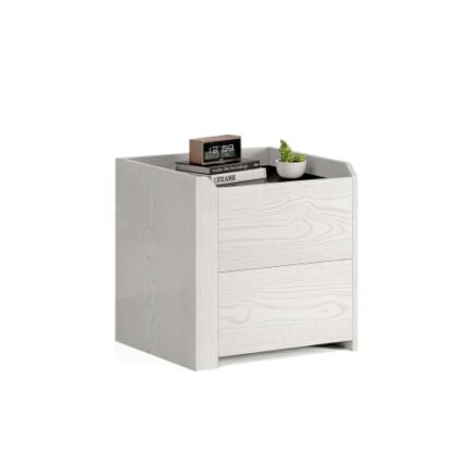 Meerveil Bedside Table, Side Table with 2 Drawers Tempered Glass Modern Style for Living Room Bedroom, W45 x H45 x D40 cm, Cream White