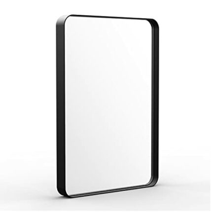 Brushed Black Bathroom Mirror (24 x36 Inch), Modern Black Mirror with Rounded Corner, Black Vanity Mirror for Bathroom, Metal Frame Mirror, Recta